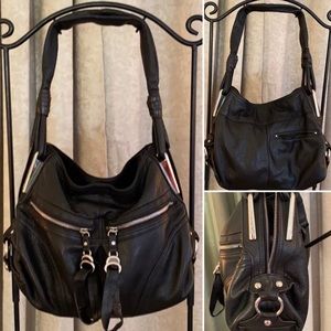B Makowsky | Black Leather Bag Silver Hardware M/L